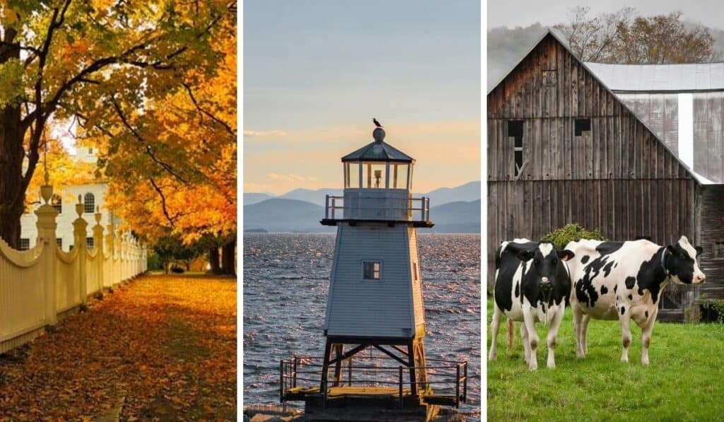 A collage of photos featuring Route 7 in Vermont.