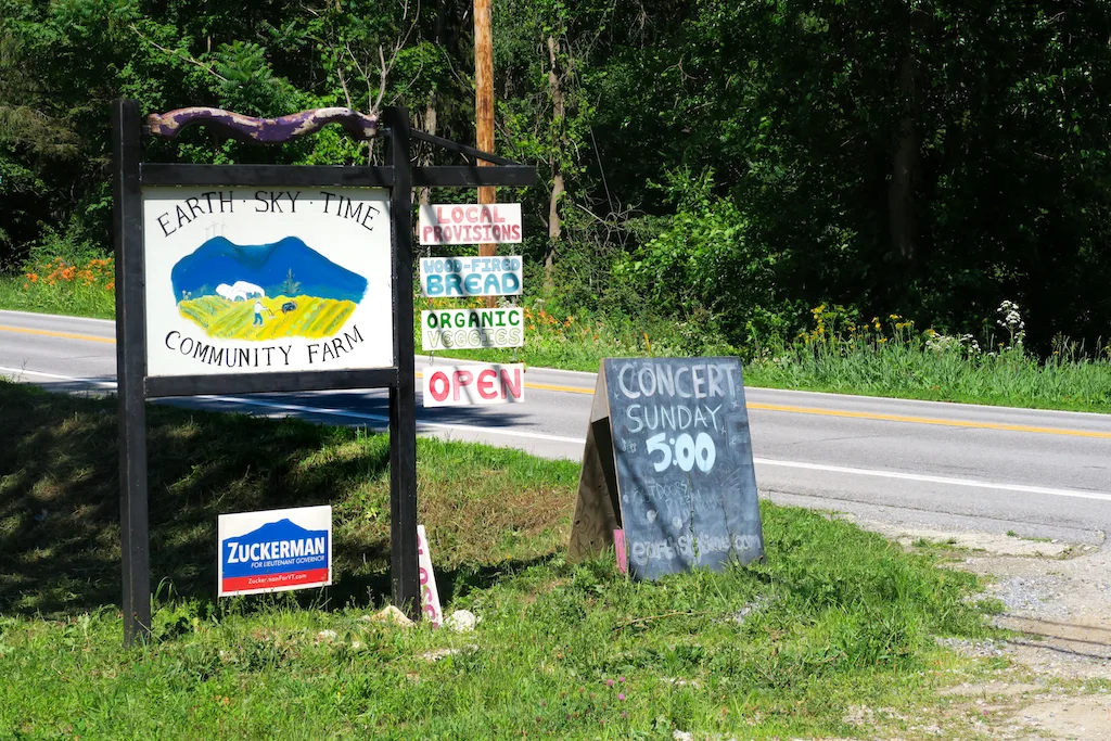 Earth Sky Time's roadside sign for the farmstand.