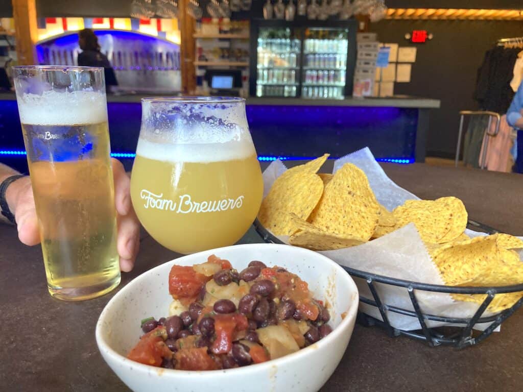 Chips and salsa and beer at Foam Brewers in Burlington Vermont.