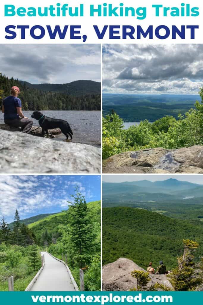 A collage of photos featuring the best hiking trails in Stowe, VT.