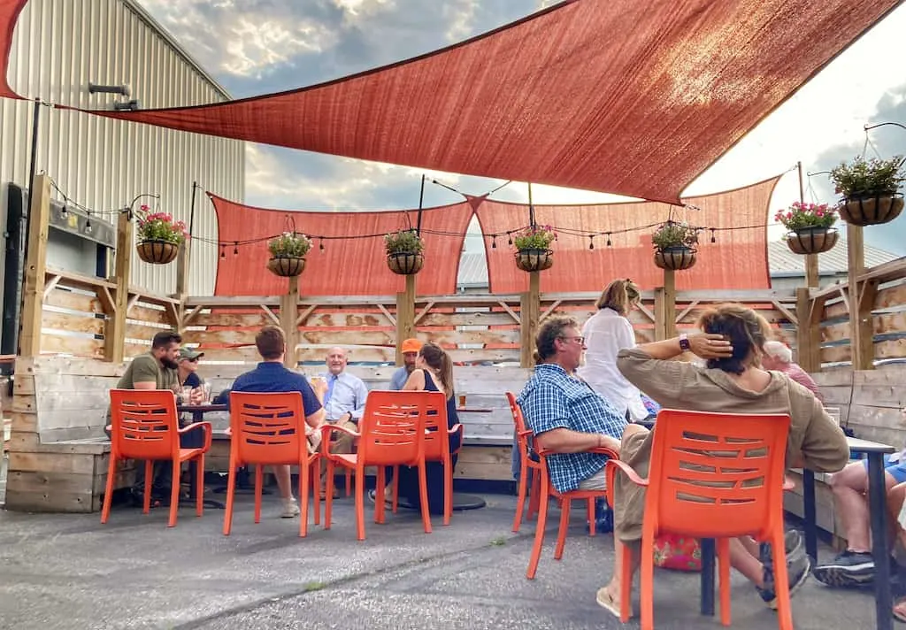 The outdoor patio at Queen City Brewery in Burlington Vermont.