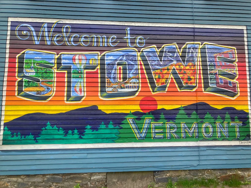 colorful welcome to Stowe mural. 