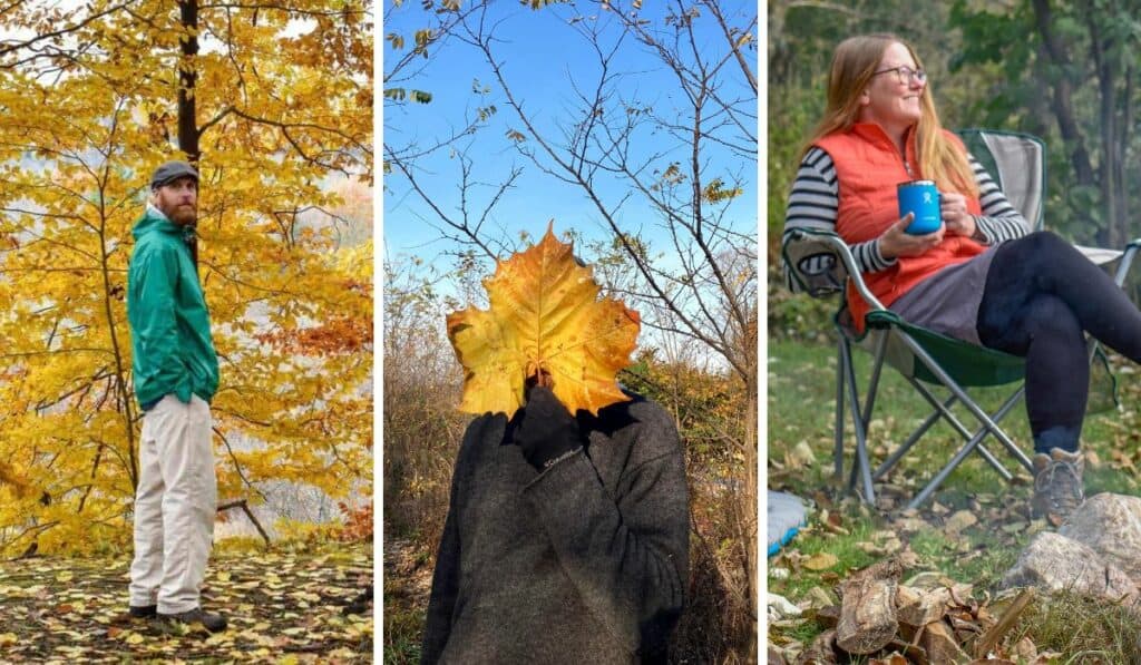 A collage of photos featuring clothing and essentials for fall in Vermont.