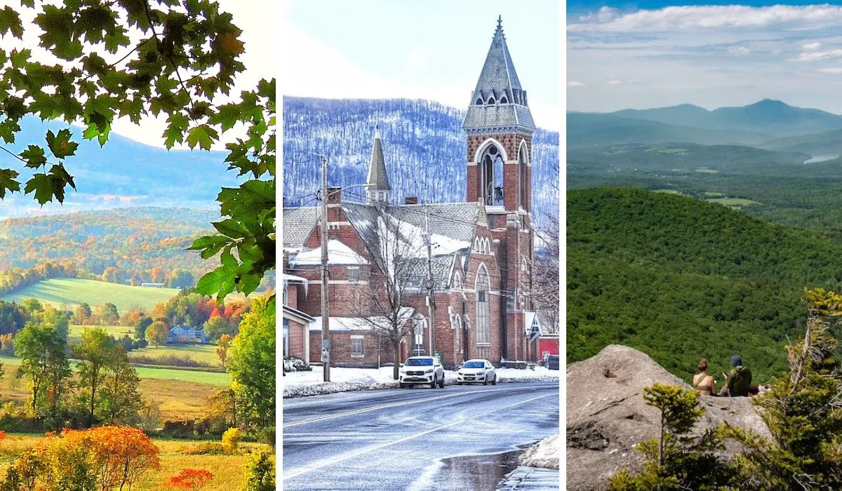 A collage of photos featuring weekend getaways in Vermont.