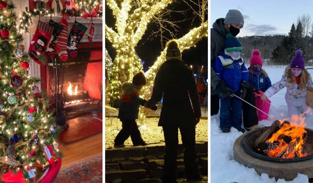 A collage of photos featuring events and festivals in Vermont in December. 