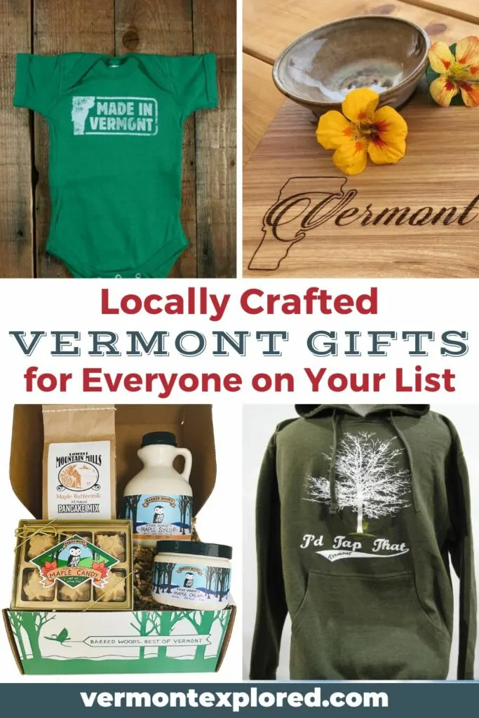 A collage of photos featuring unique Vermont gifts for everyone on your holiday list. 