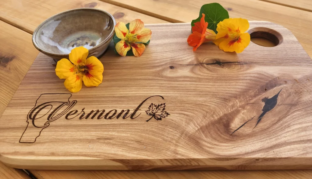 A custom-made Vermont charcuterie board made in Vermont. 