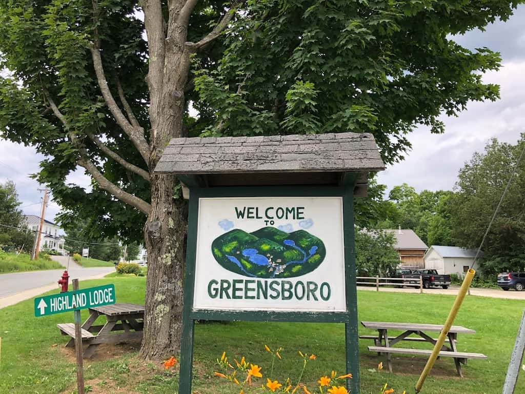 Welcome to Greensboro, Vermont sign.