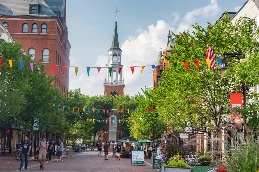 Church Street in Burlington in the summer. 