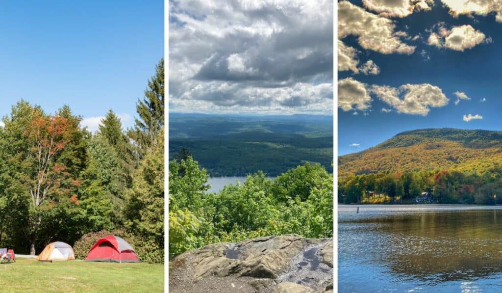 A collage of photos featuring Elmore Lake and Elmore Mountain in Vermont. 