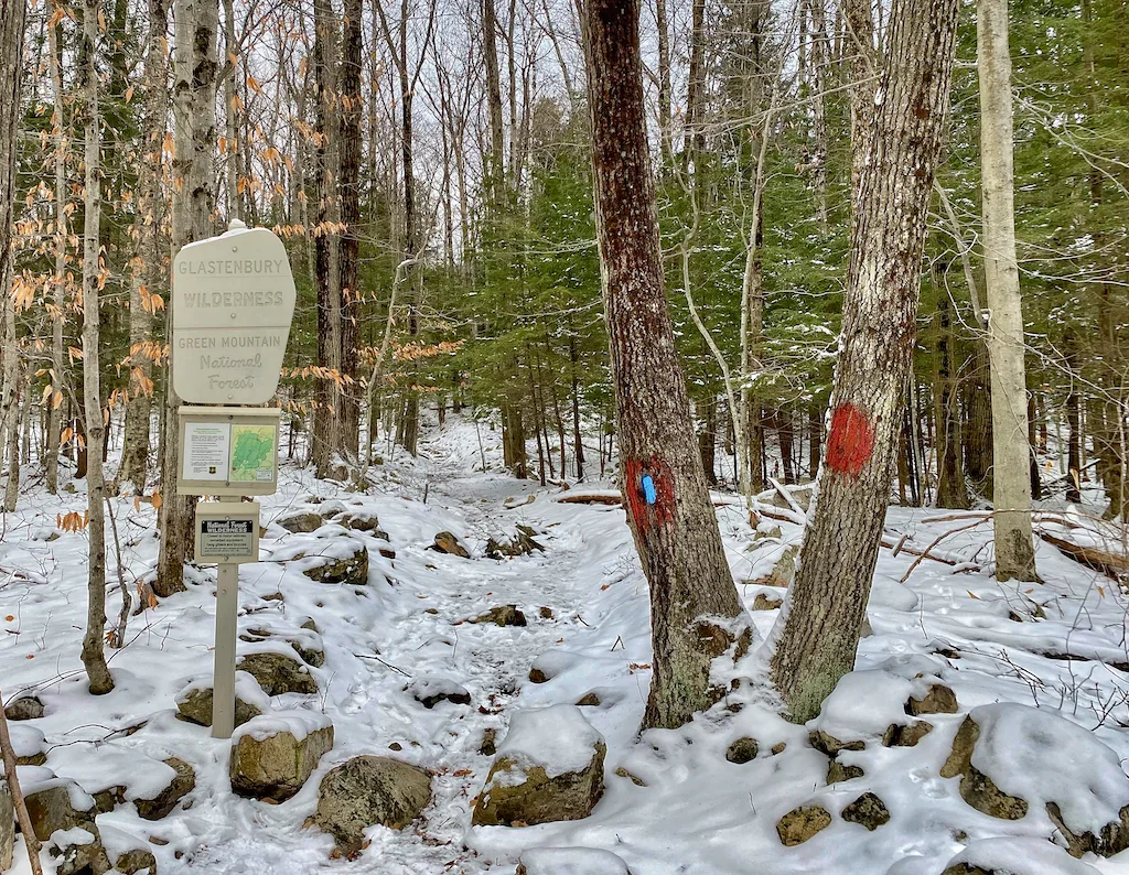 Glastenbury Wilderness sign in the winter.