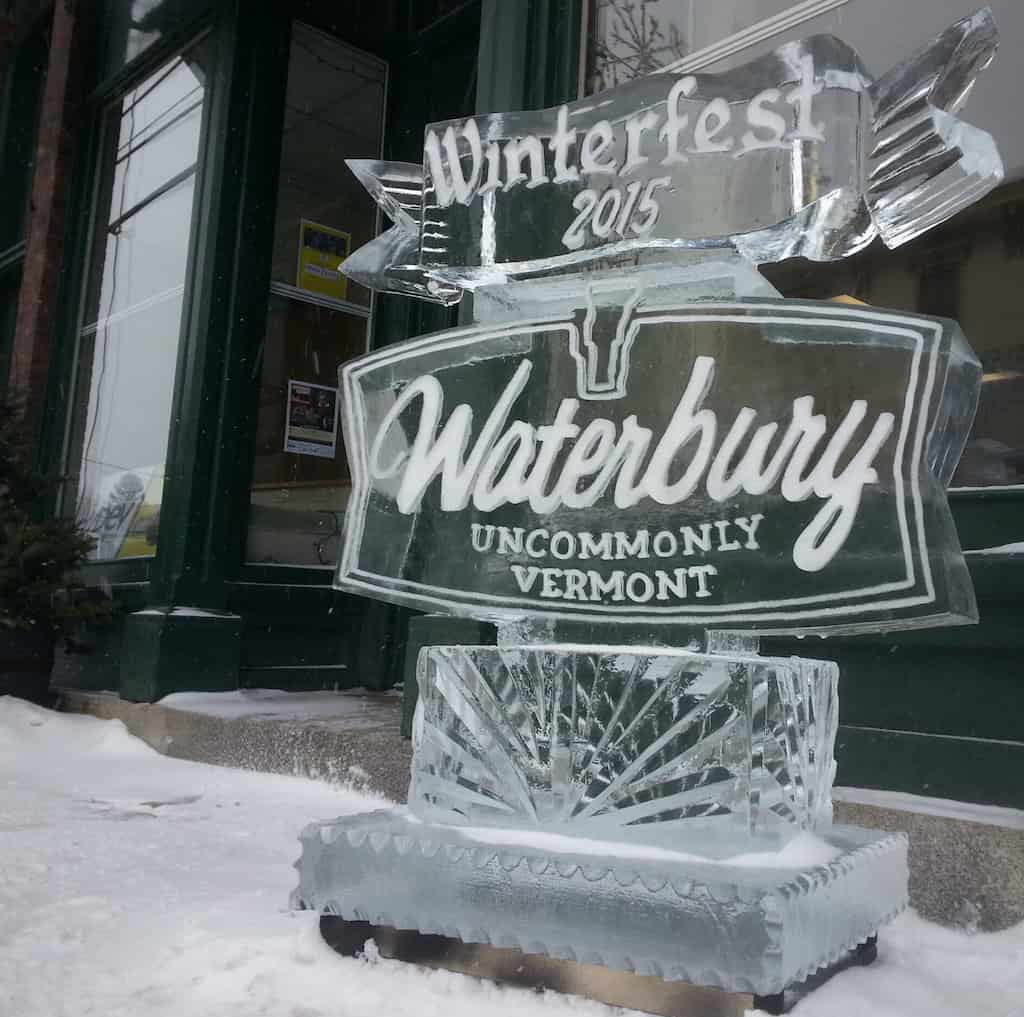 Winterfest 2015 ice sculpture in Waterbury, Vermont.