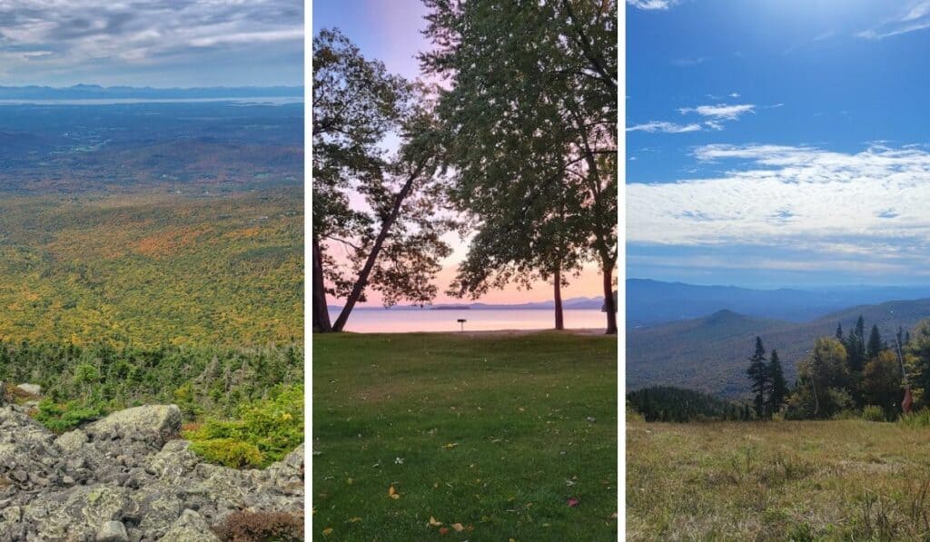 A collage of photos featuring fall in Vermont. 