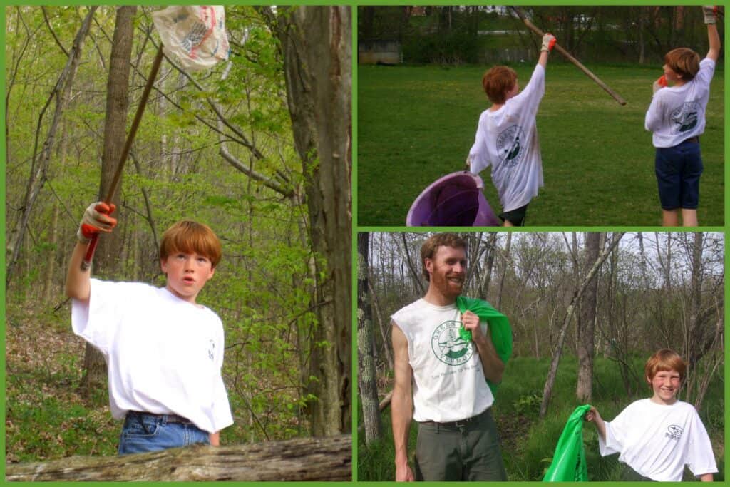 Kids cleaning up trash during Green Up Day in Vermont.