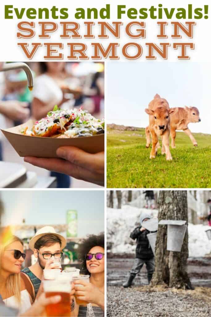 a collage of Vermont spring festivals and events.