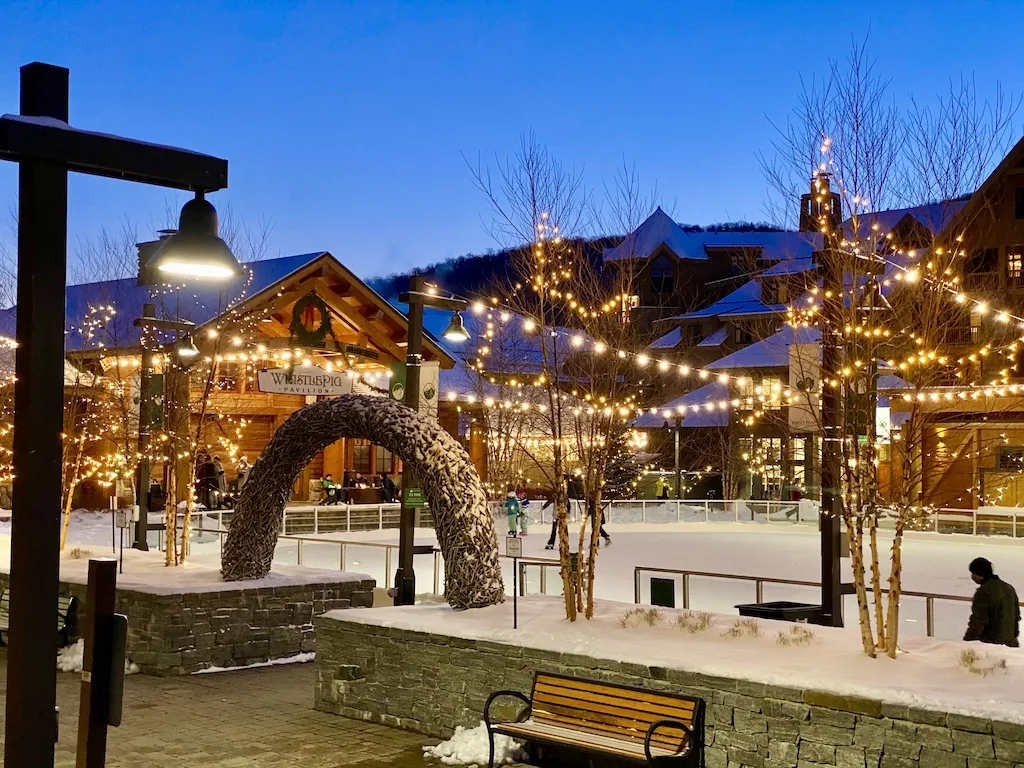 The Ice skating rink at Spruce Peak Village in Vermont.