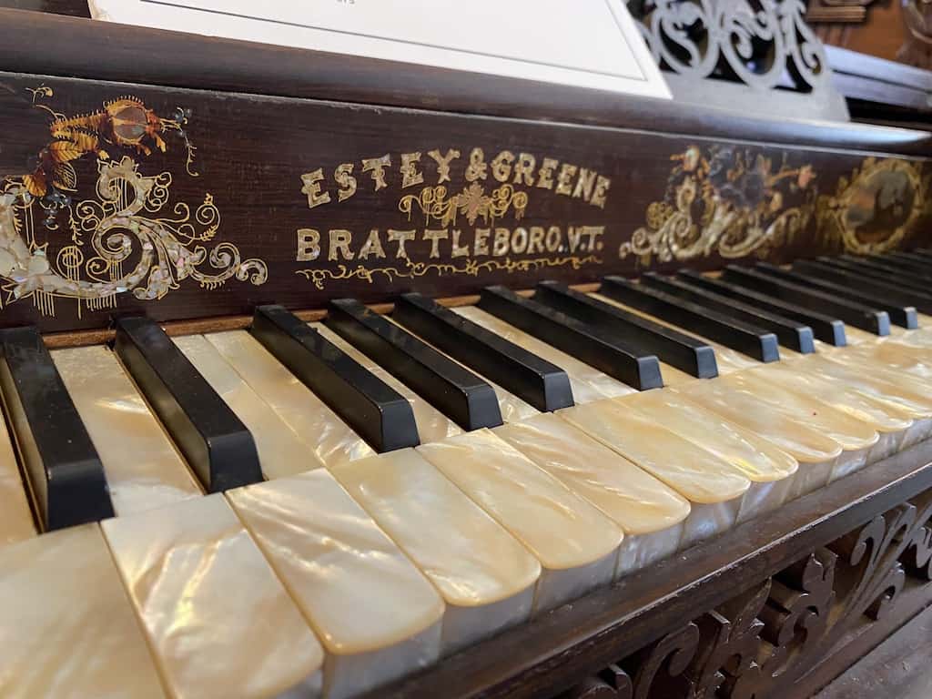A close-up of an organ made by Estey Organ Company in Brattleboro.