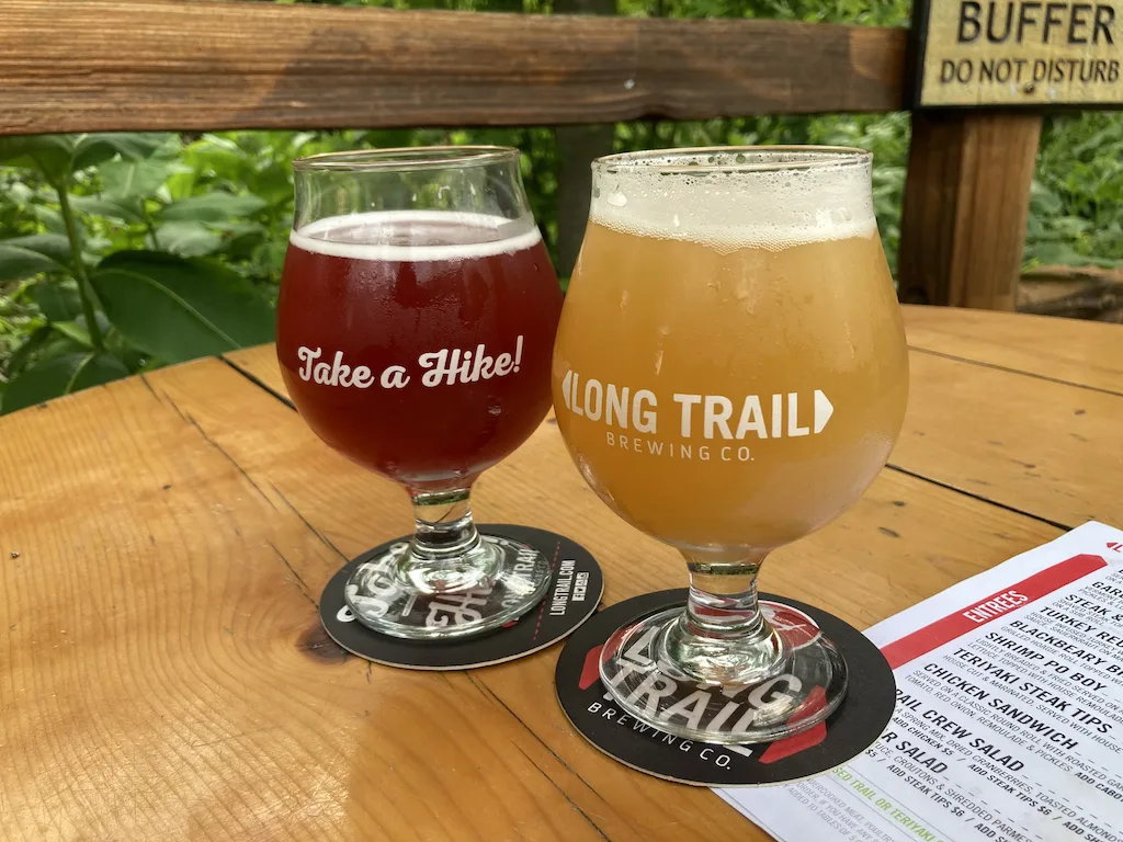 Two pints of beer at Long Trail Brewing in Vermont.