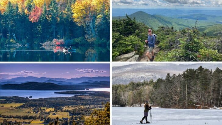 collage featuring Vermont scenery in different seasons.
