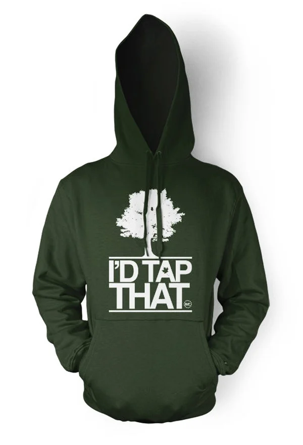 Green hoodie sweatshirt featuring a maple tree and the words 