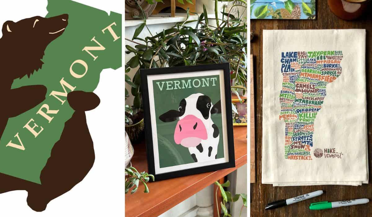 A collage featuring locally crafted Vermont gifts.
