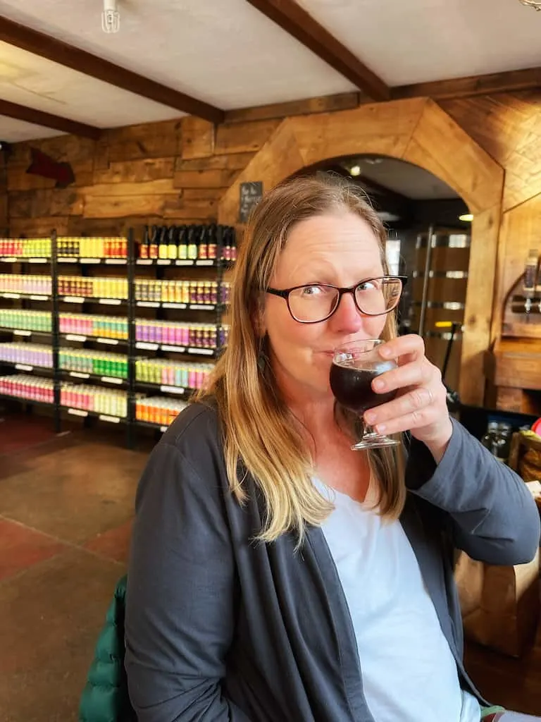 Tara sipping on a sour beer at Hermit Thrush Brewery in downtown Brattleboro VT. 