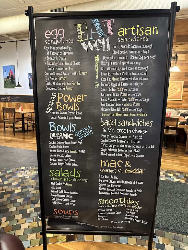 A chalkboard menu featuring offerings at the Works in Brattleboro.