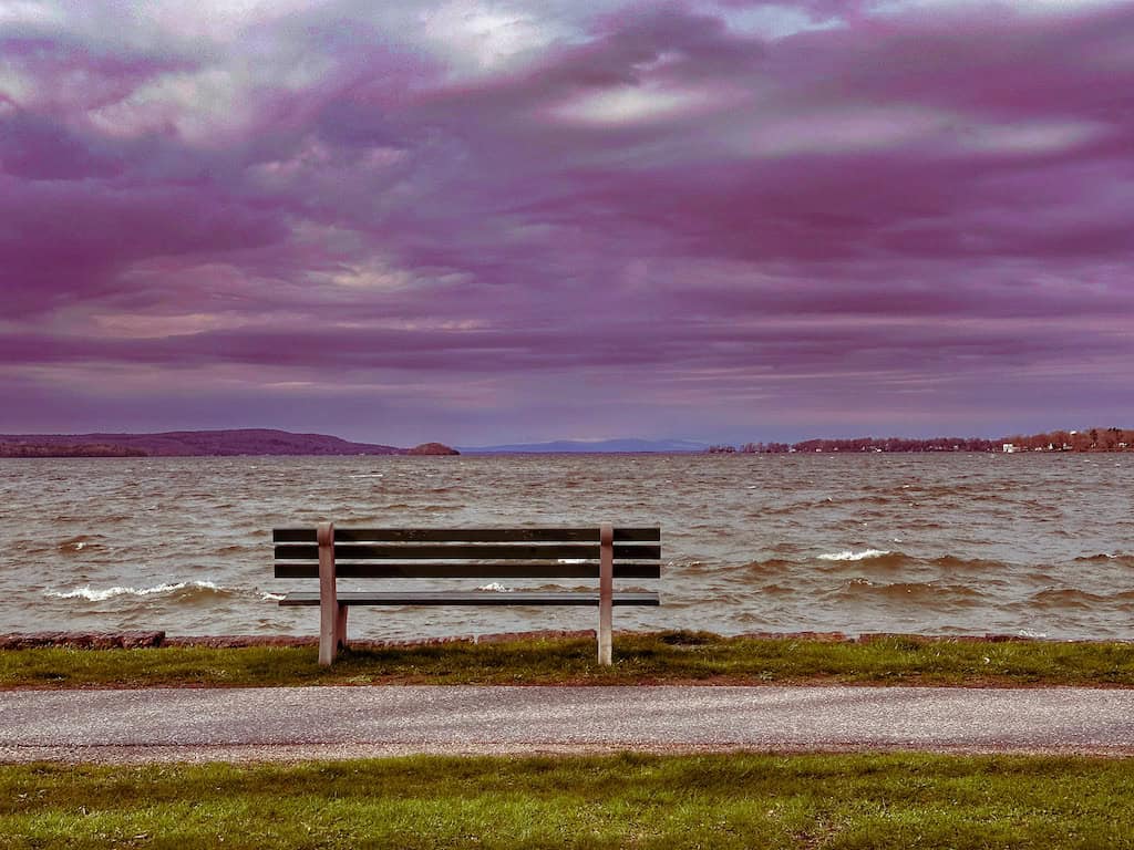 Lake Champlain sunset over Saint Albans Bay. 