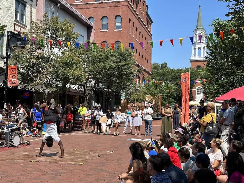 A Festival of Fools performance on Church Street in Burlington. 