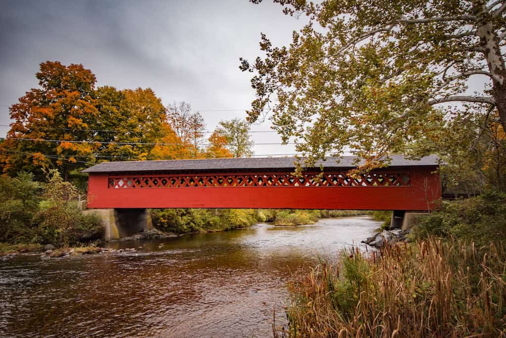 The Burt Henry covered bridge in the fall.