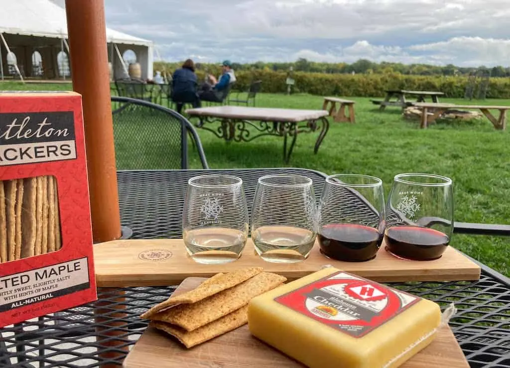 A picnic table at Snow Farm Vineyard in South Hero.