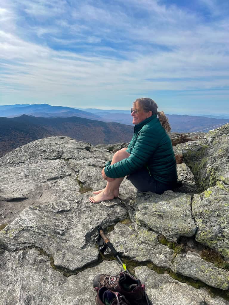 Enjoying the view after a sweaty hike up Burrows Trail to Camel's Hump. 