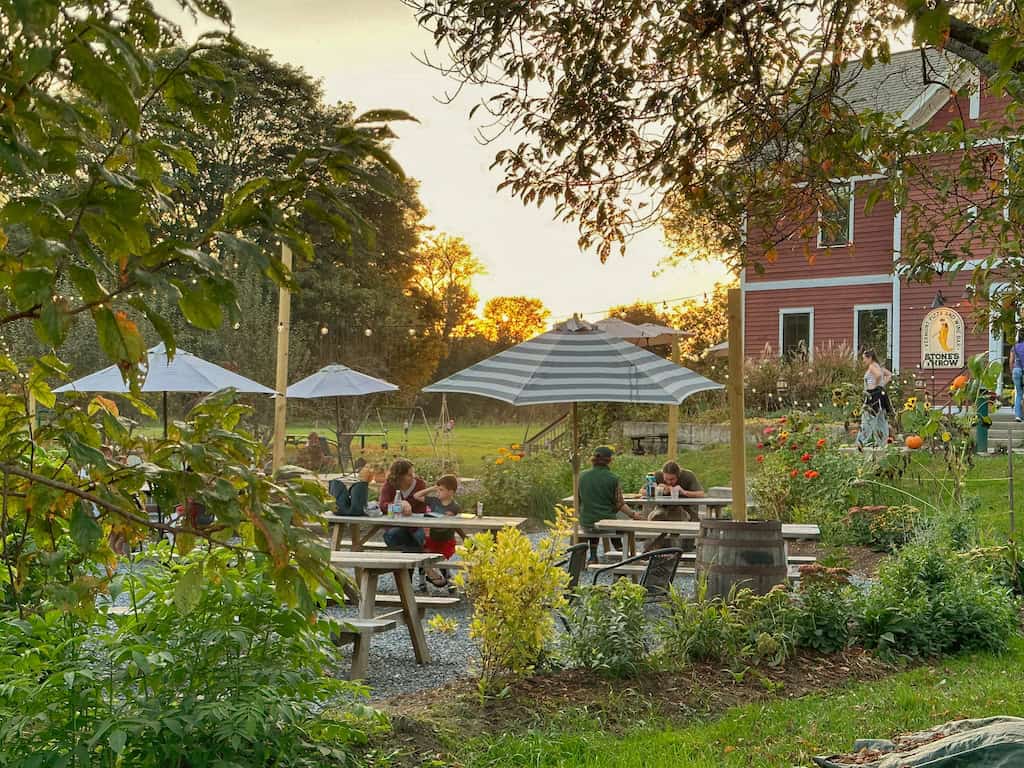 Outdoor seating at Stone's Throw in Richmond, Vermont. 