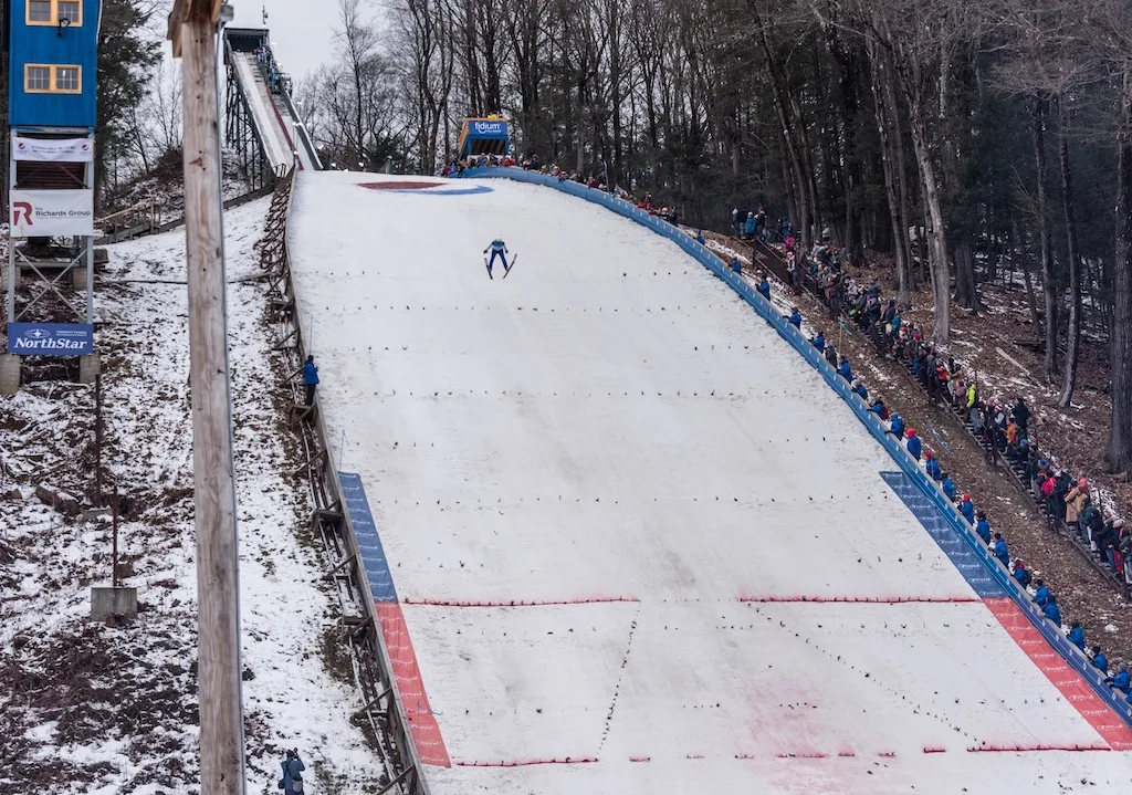 One of the incredible jumpers at the Harris Hill Ski Jump.