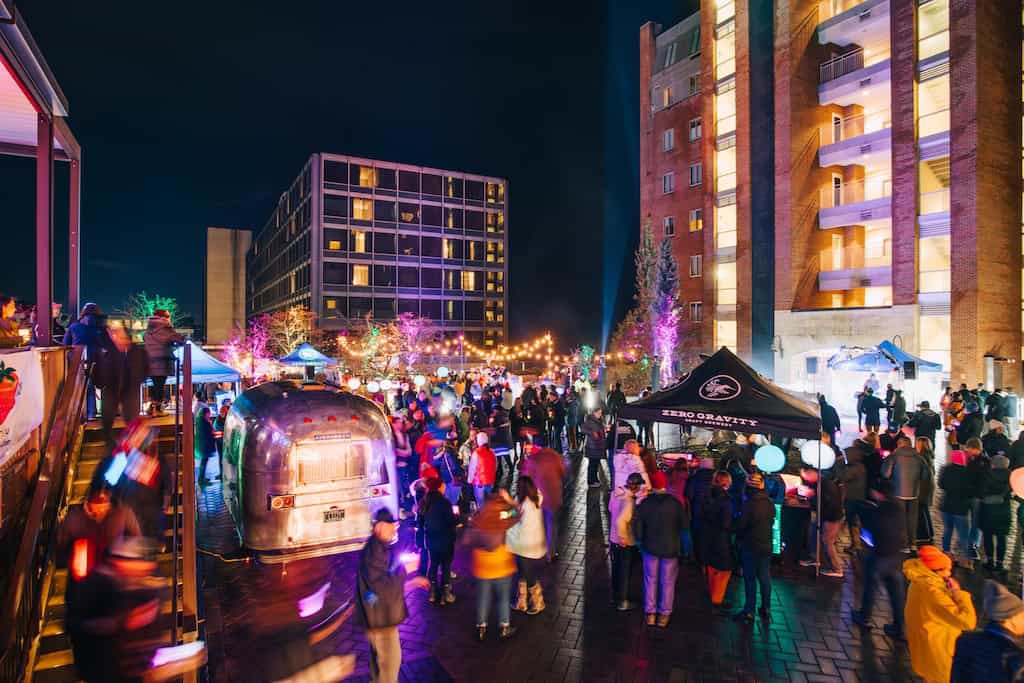 A crowd gathers at the annual Ice Bar at Hotel Vermont in Burlington. 