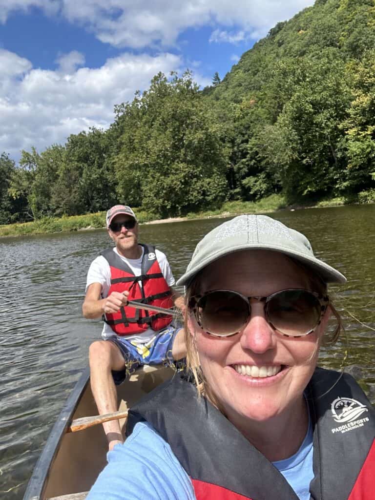 Tara and Eric in a rented canoe from Vermont Canoe Touring Center in Brattleboro.