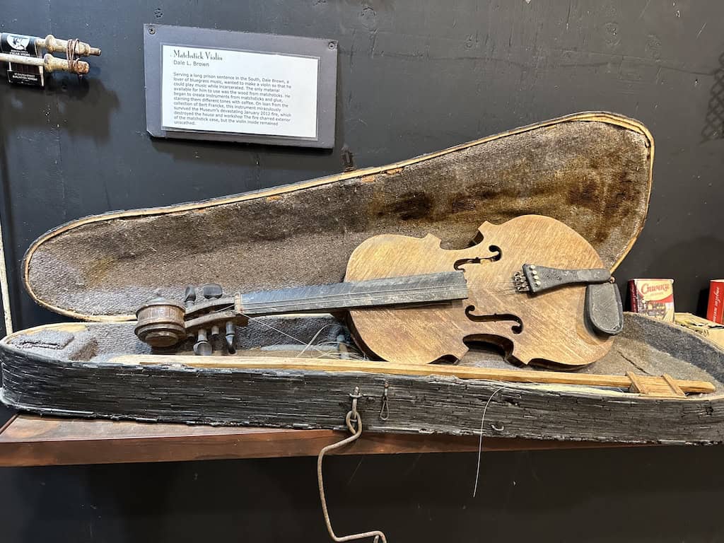 A matchstick violin in the Museum of Everyday Life.