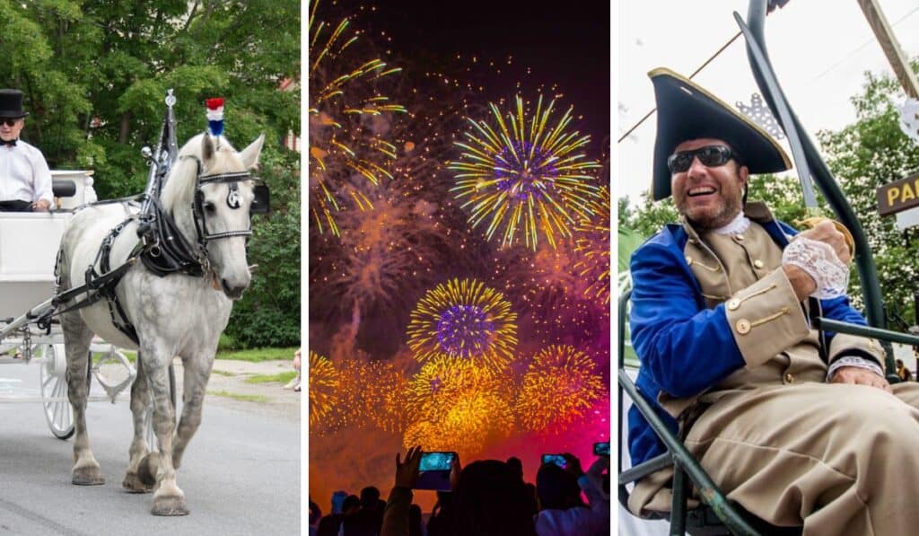 A collage of photos featuring Fourth of July celebrations in Vermont.