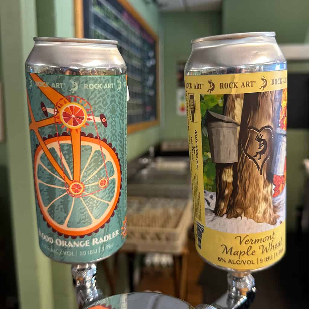 Our first two beers of the day: Blood Orange Radler and Vermont Maple Wheat. 