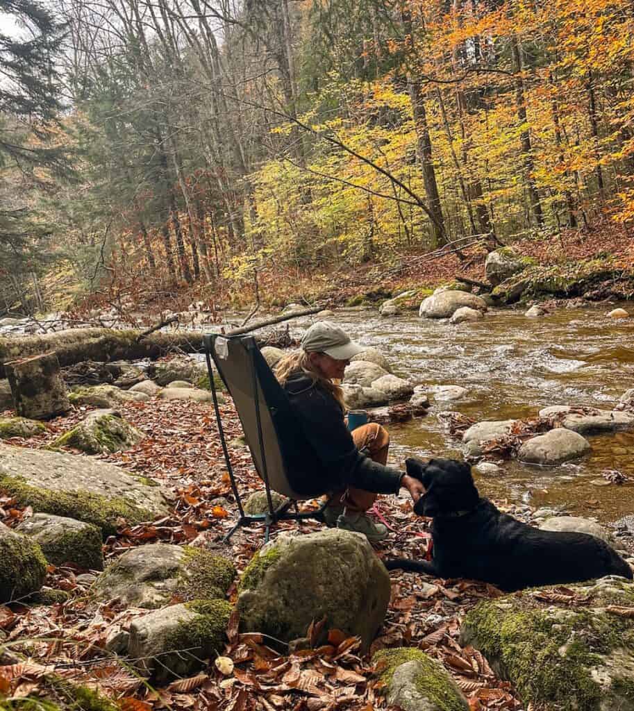Tara and Malinda hanging by the river in the Green Mountain National Forest.