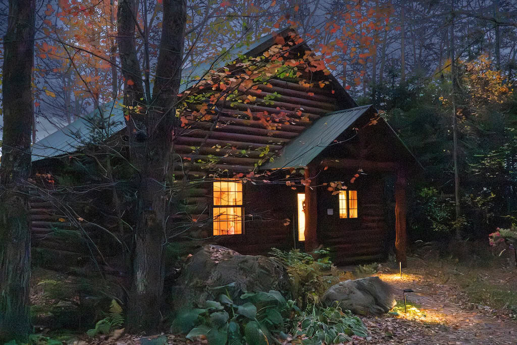 A fall evening at Robert Frost Mountain Cabins.
