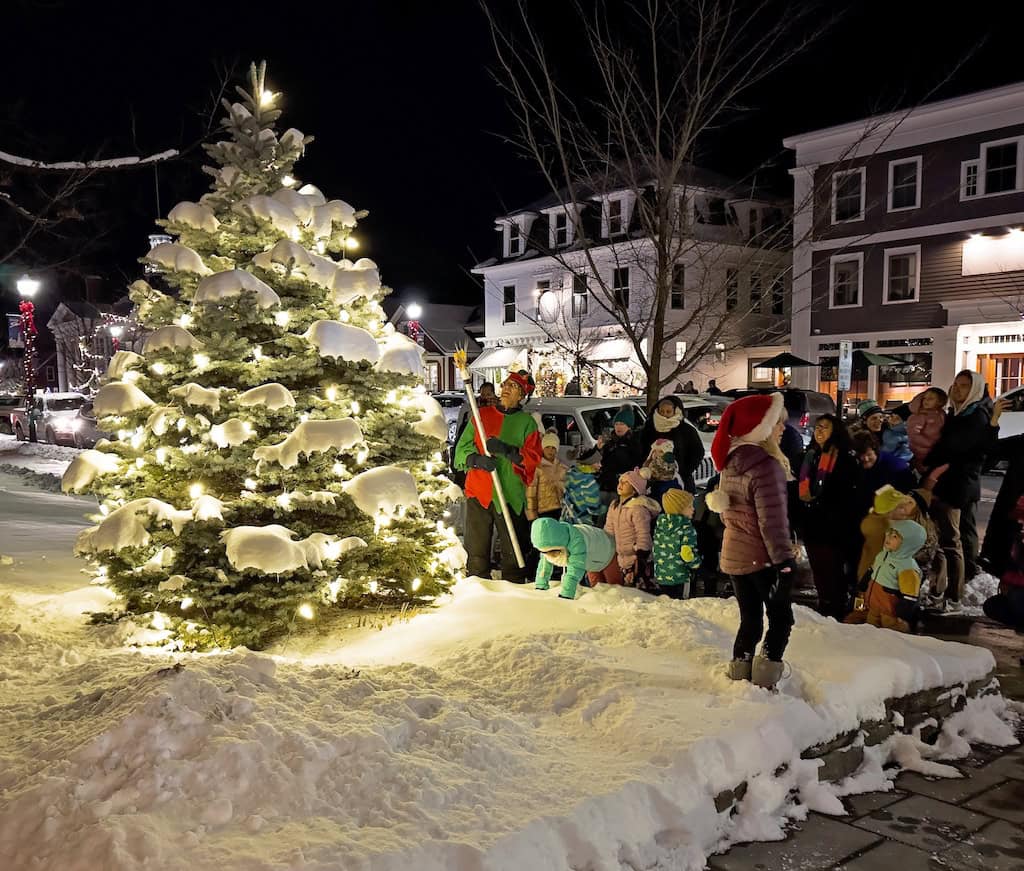 A traditional Christmas in Stowe tree lighting ceremony. Photo by Teresa Merelman