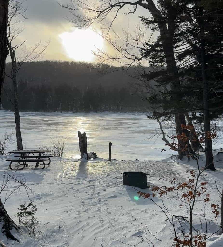 Campsite #9 and the frozen pond beyond. 