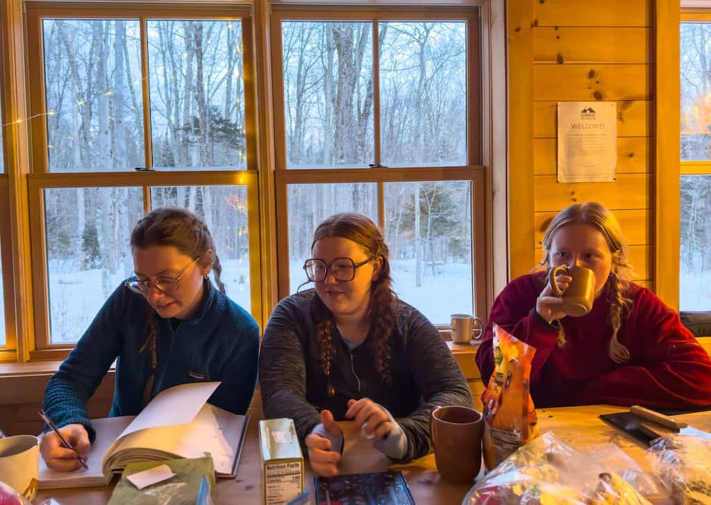Tea time inside the hut. 