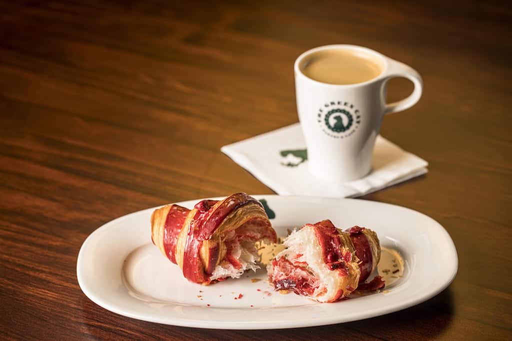 Coffee and a fresh croissant at The Green Cat in Weston. 