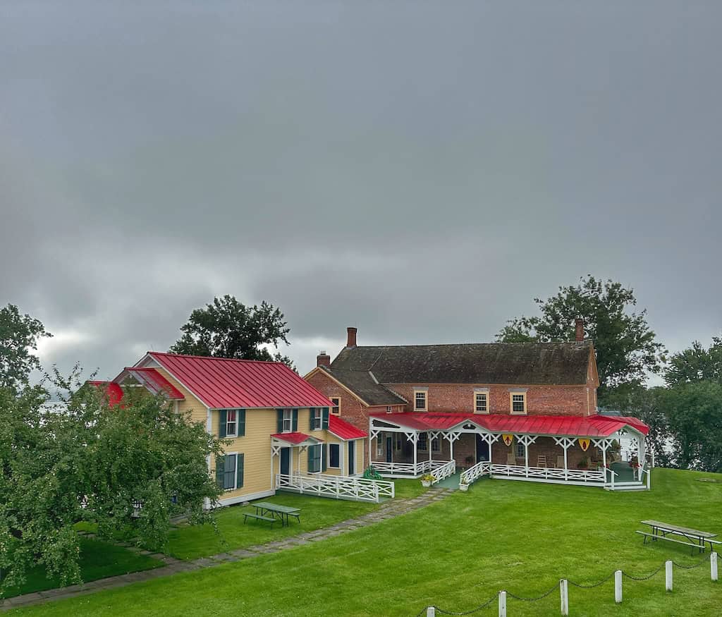 The Chimney Point State Historic Site in Addison. The clouds are blocking the expansive views of Lake Champlain. 
