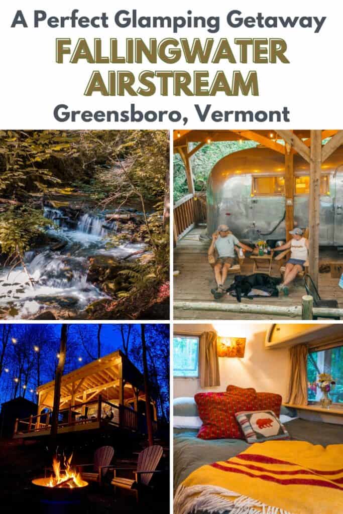 A collage of photos featuring Fallingwater Airstream in Greensboro, Vermont.
