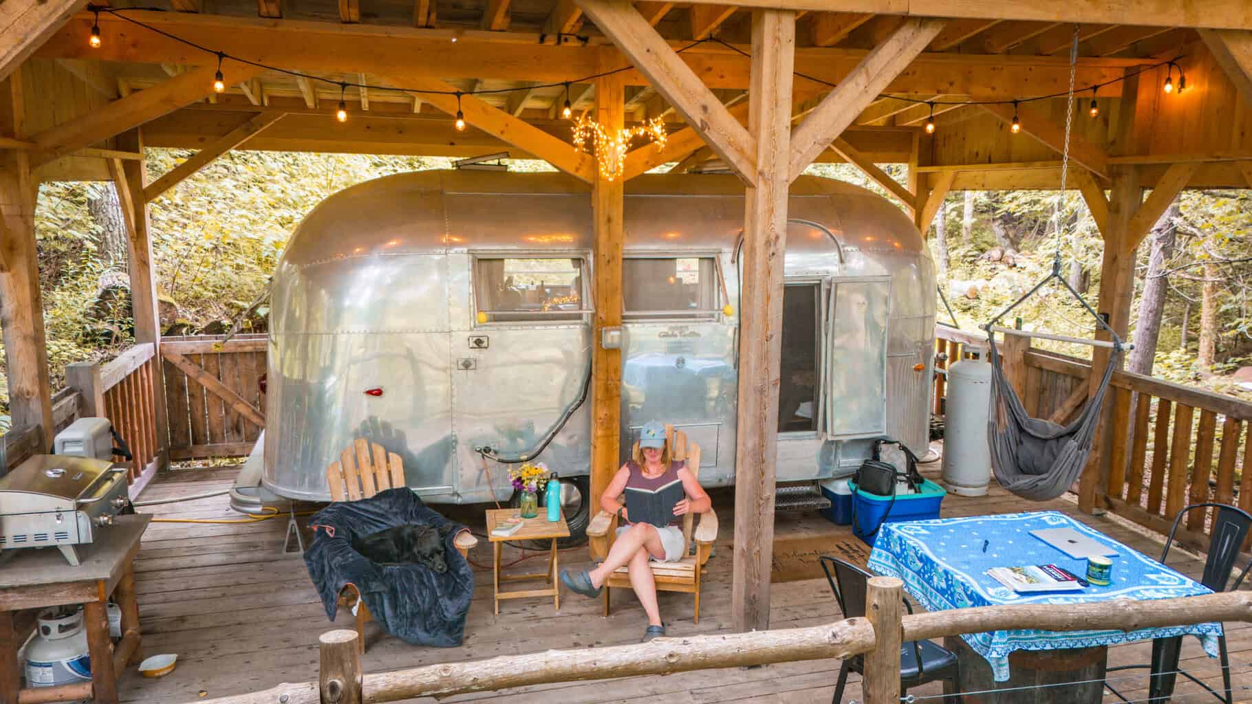The outdoor living space at Fallingwater Airstream.